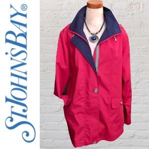 "St. John's Bay" red and navy nautical look hooded jacket- M